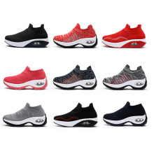Women's Slip-on Fly Knit Mesh Upper Breathable Sneakers Air Cushion Sock Sports Shoes